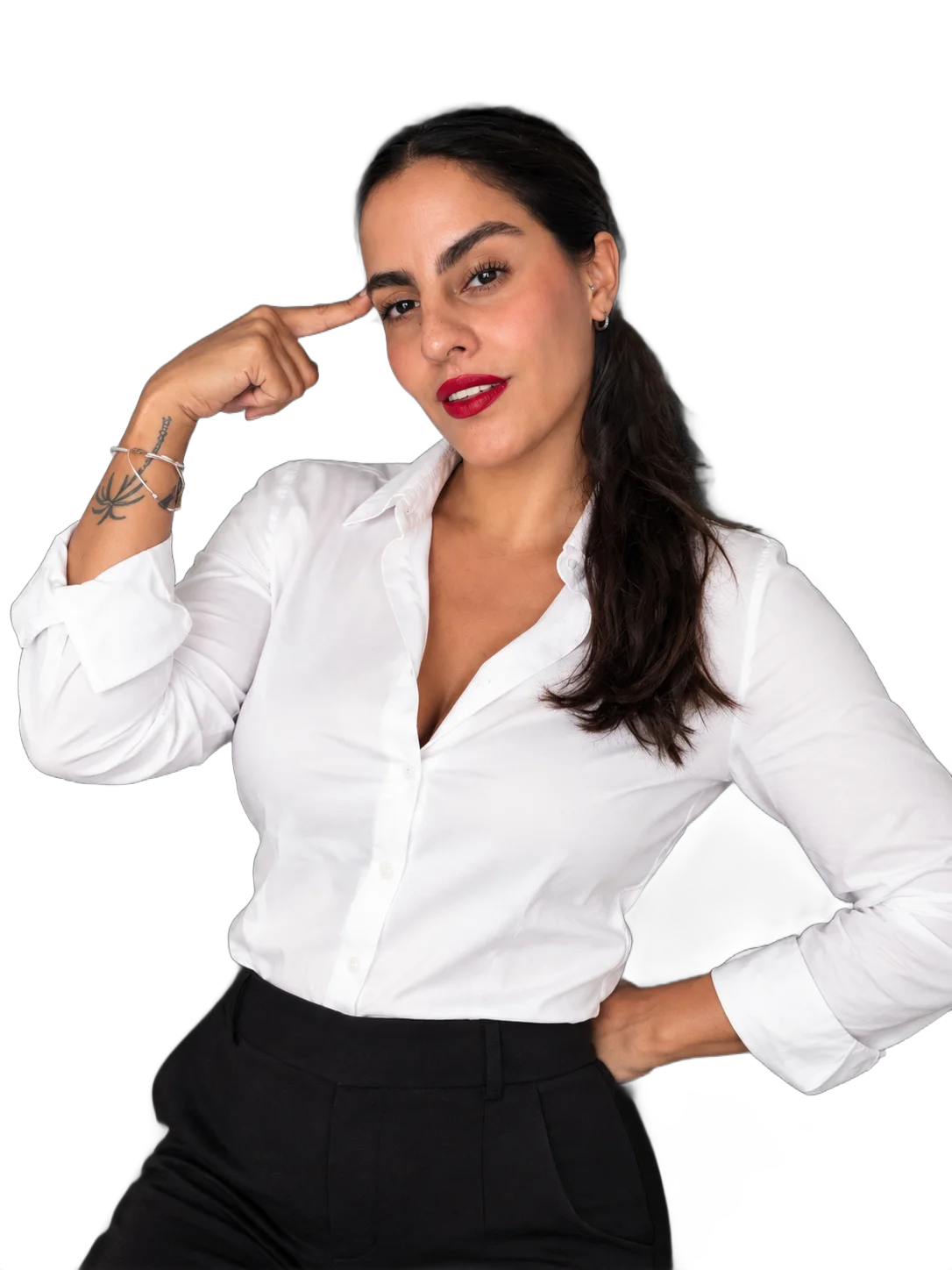 Fernanda Valladares señalando su mente